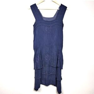 Johnny Was | Blue embroidered tiered dress S